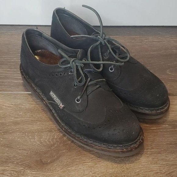 Mephisto Sherpas Mens 8.5 Black Nubuck Leather Wingtip Derby Shoe Made In France - Picture 1 of 8